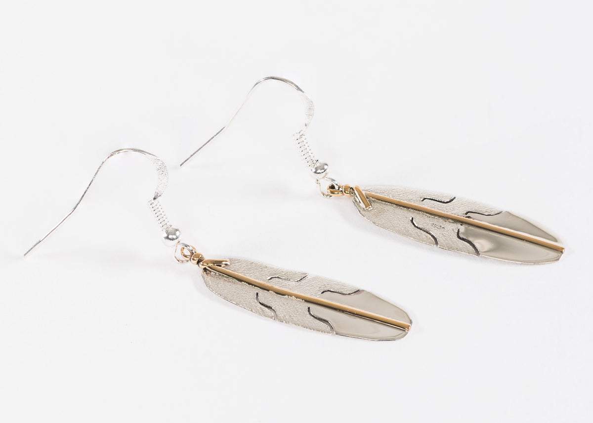 Sterling Silver and Gold Feather Earrings