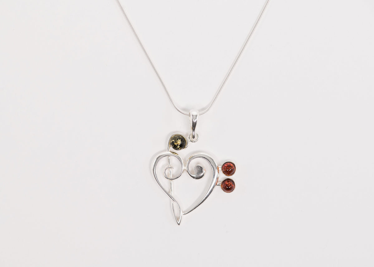 Amber Treble/Bass Clef Heart Necklace