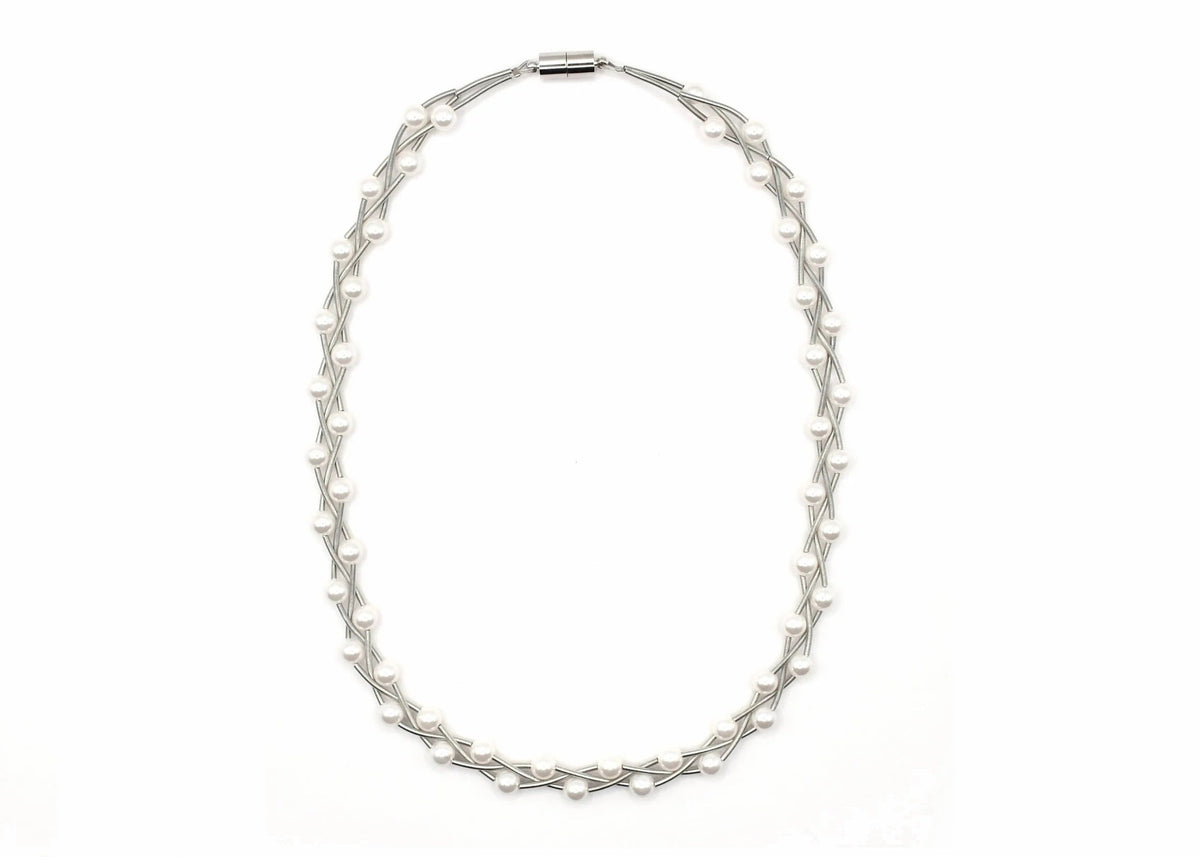 Piano Wire and Braided Pearl Necklace