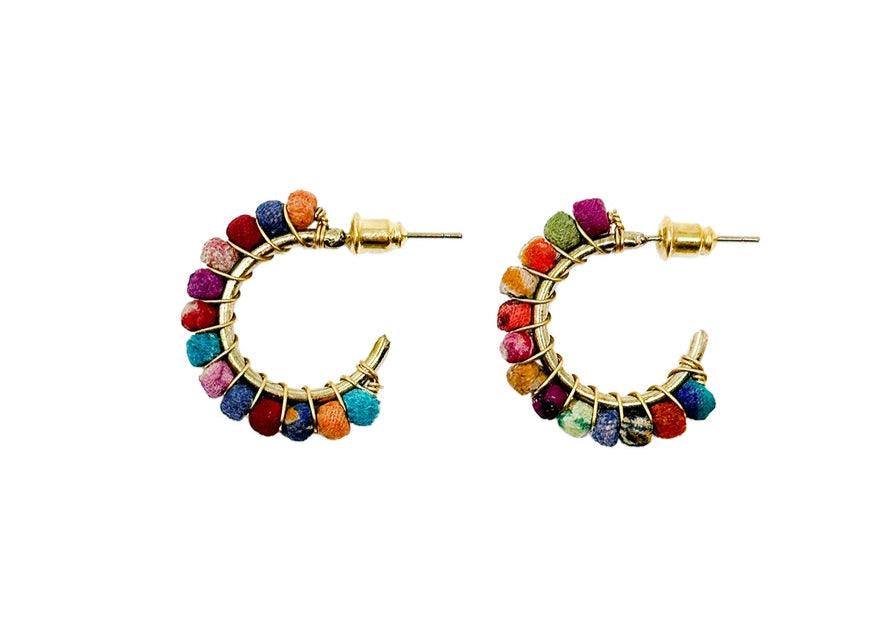 Kantha Mini Hoop Earrings