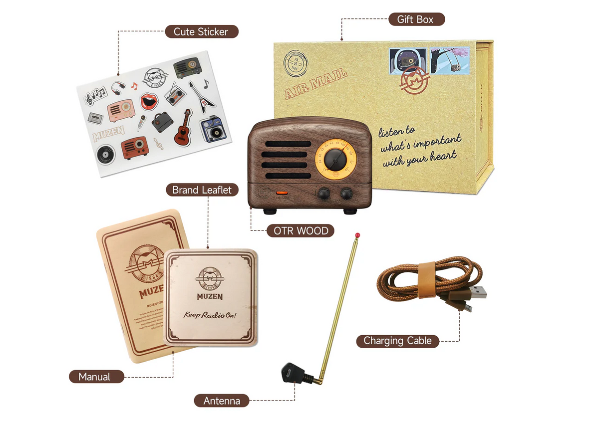 Muzen OTR Walnut Bluetooth Speaker and Radio