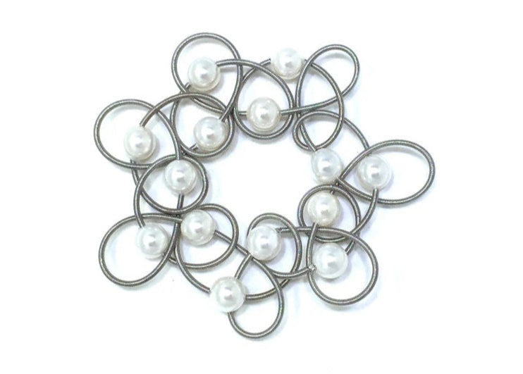 Piano Wire and Woven Pearl Bracelet