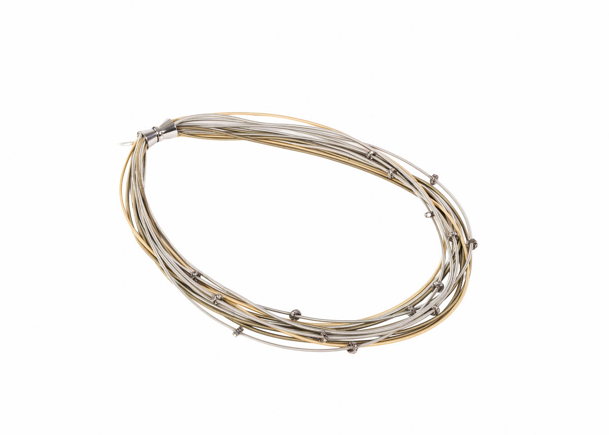 Piano Wire and Crystal Bead Necklace