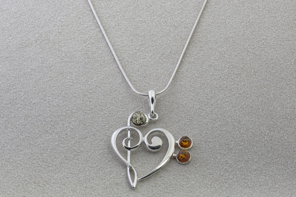 Amber Treble/Bass Clef Heart Necklace
