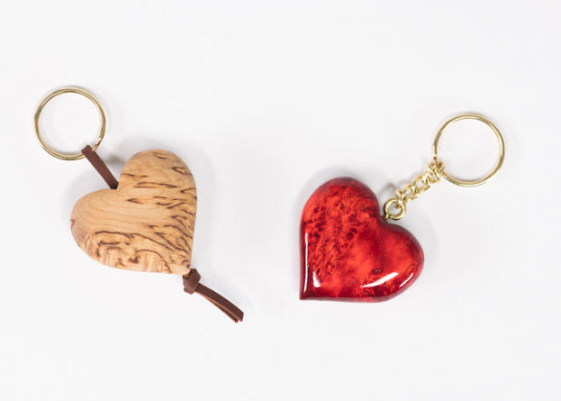 Burlwood Heart Key Rings