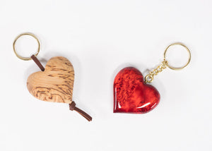 Burlwood Heart Key Rings