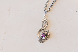 Sterling Silver Treble-Clef Necklace with Amethyst or Citrine