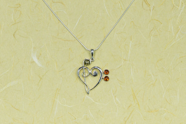 Amber Treble/Bass Clef Heart Necklace