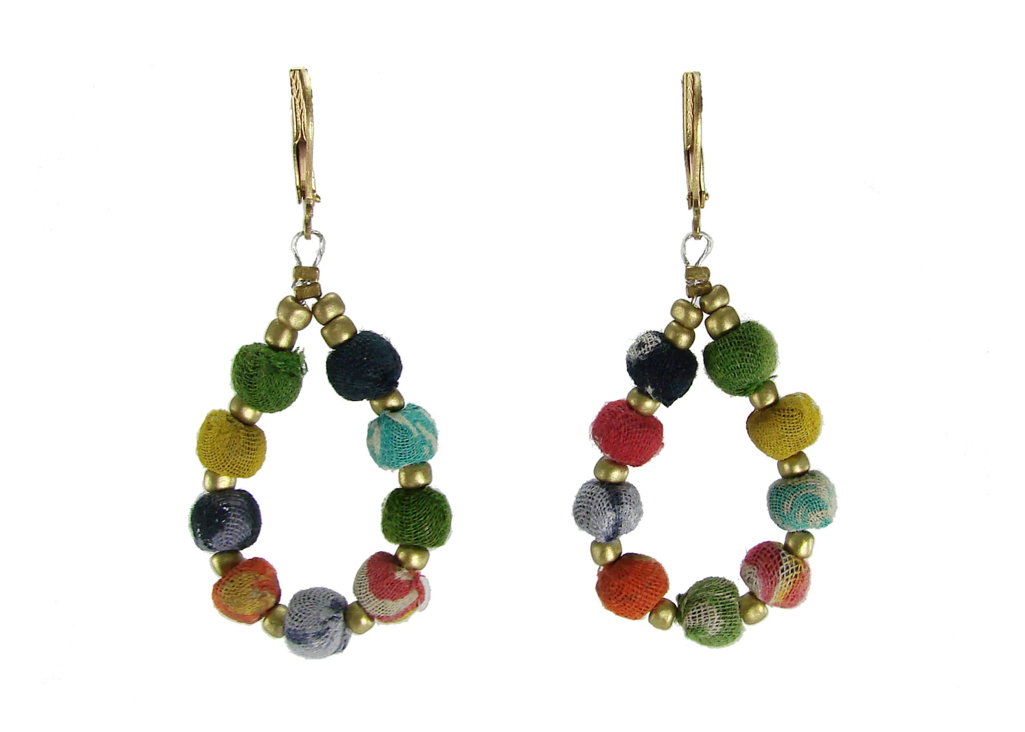 Kantha Beaded Teardrop Earrings