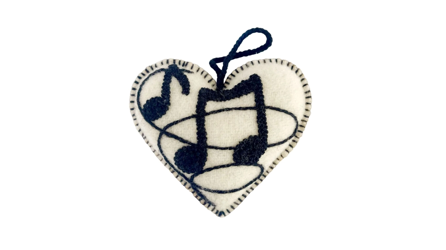 Embroidered Music Heart Ornament