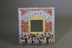 Mosaic-Framed Mirror: Dog Musicians